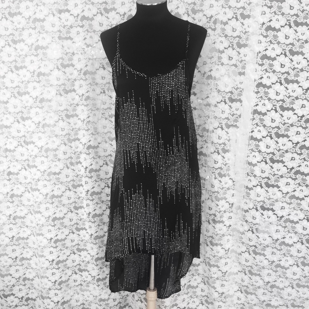 LOLA SLIP DRESS HIGH LOW HI LO BLACK WHITE SLEEK - Picture 2 of 7